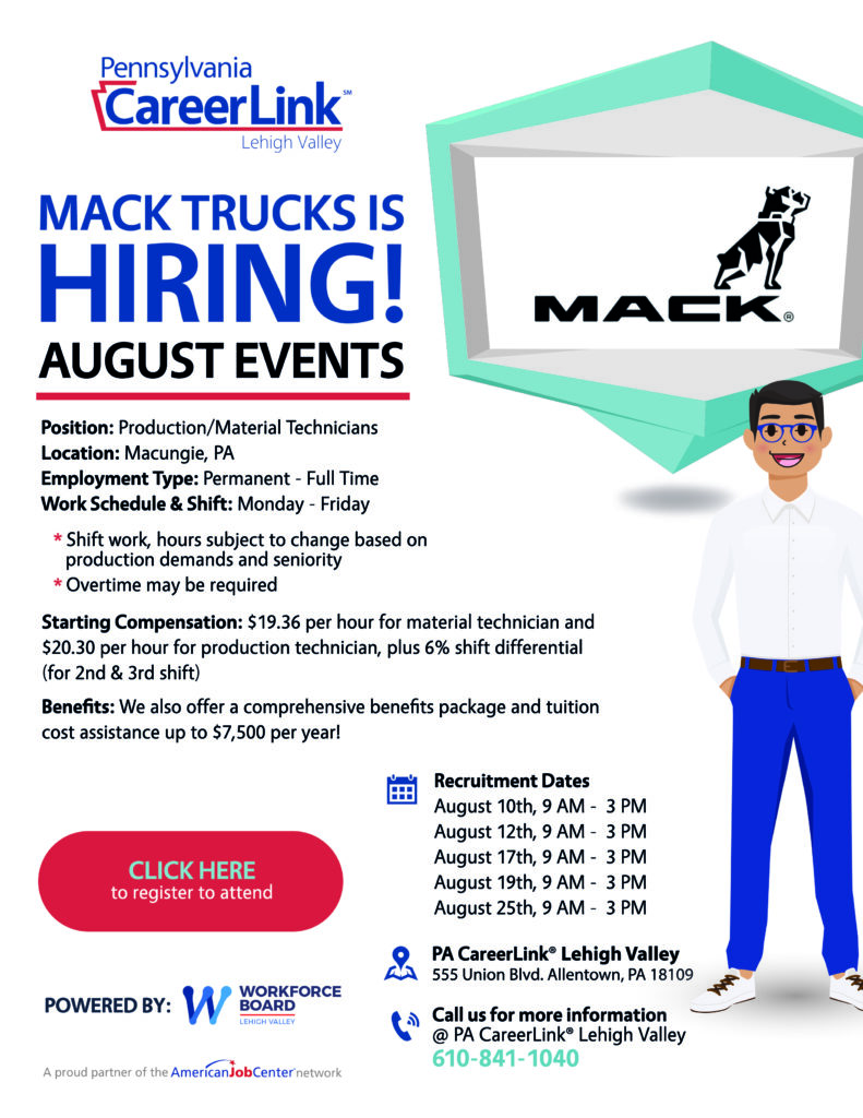 Mack Trucks flyer for August hiring events